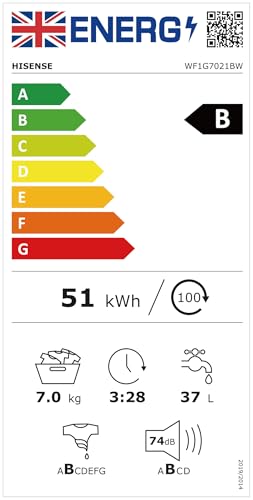 WF1G7021BW Freestanding 7 KG-Front Load Durable Inverter Washing Machine, Steam Wash-Quick Wash-15 Washing Programs-1200 RPM-White-Energy Rating B