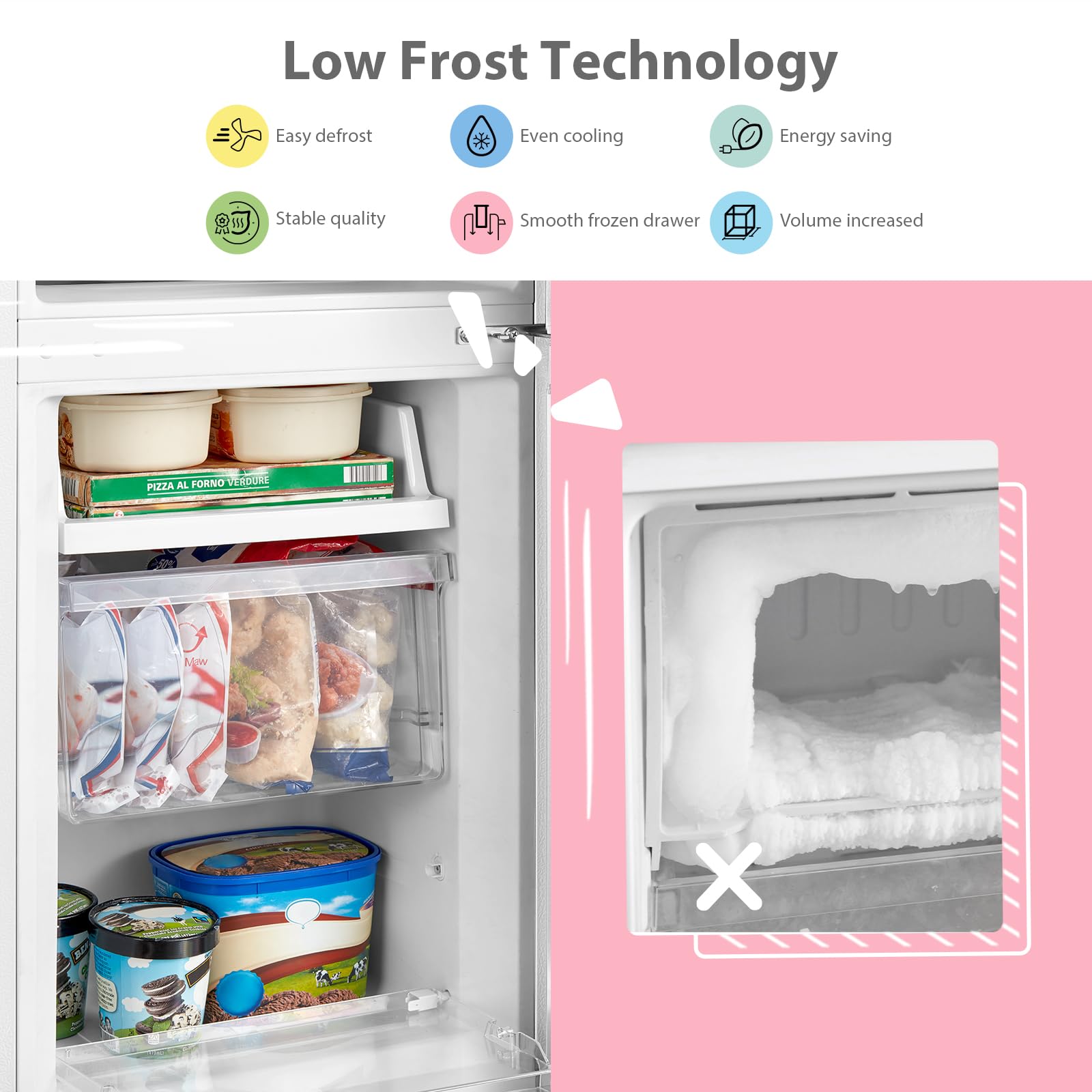 Freestanding Fridge Freezer 174 Litre RCB169WH2(E) Low Frost Fridge with Reversible Door Hinge - Energy Saving LED lights & Adjustable thermostat – Low Noise- White