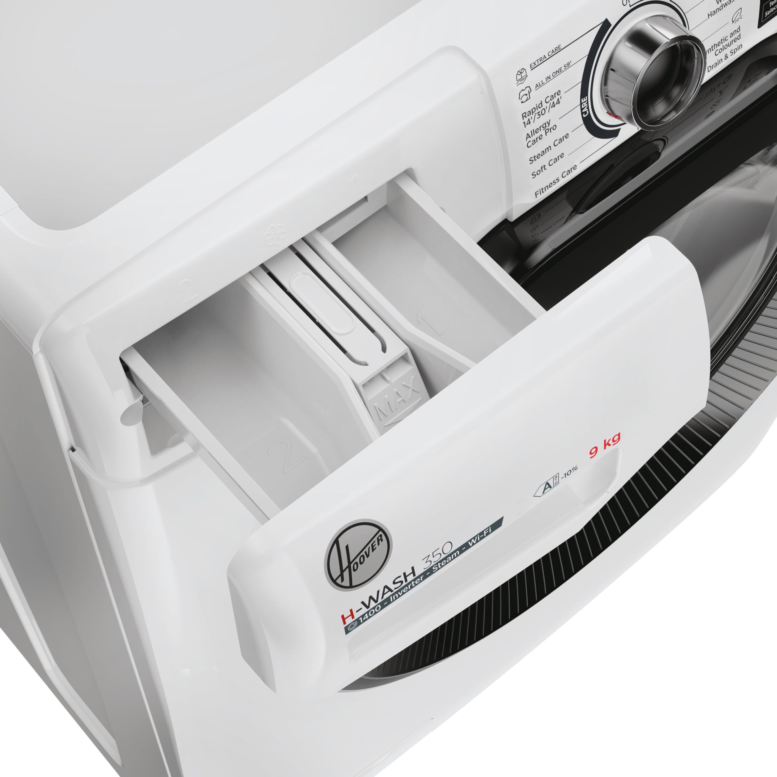 Hoover H-WASH 350 9kg Freestanding Washing Machine, 1400 RPM, A Rated, ECO-Power Inverter Motor, hOn App, 60 Programmes, Eco Doser, Power Care System, White, 60x53x85 cm - H3WPS496TAMB6-80