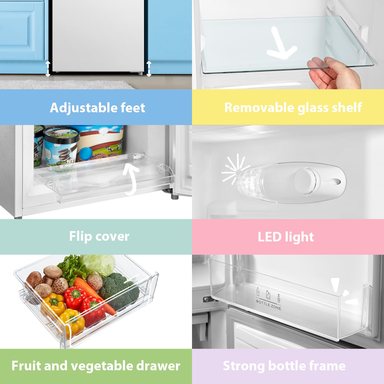 Freestanding Fridge Freezer 174 Litre RCB169WH2(E) Low Frost Fridge with Reversible Door Hinge - Energy Saving LED lights & Adjustable thermostat – Low Noise- White