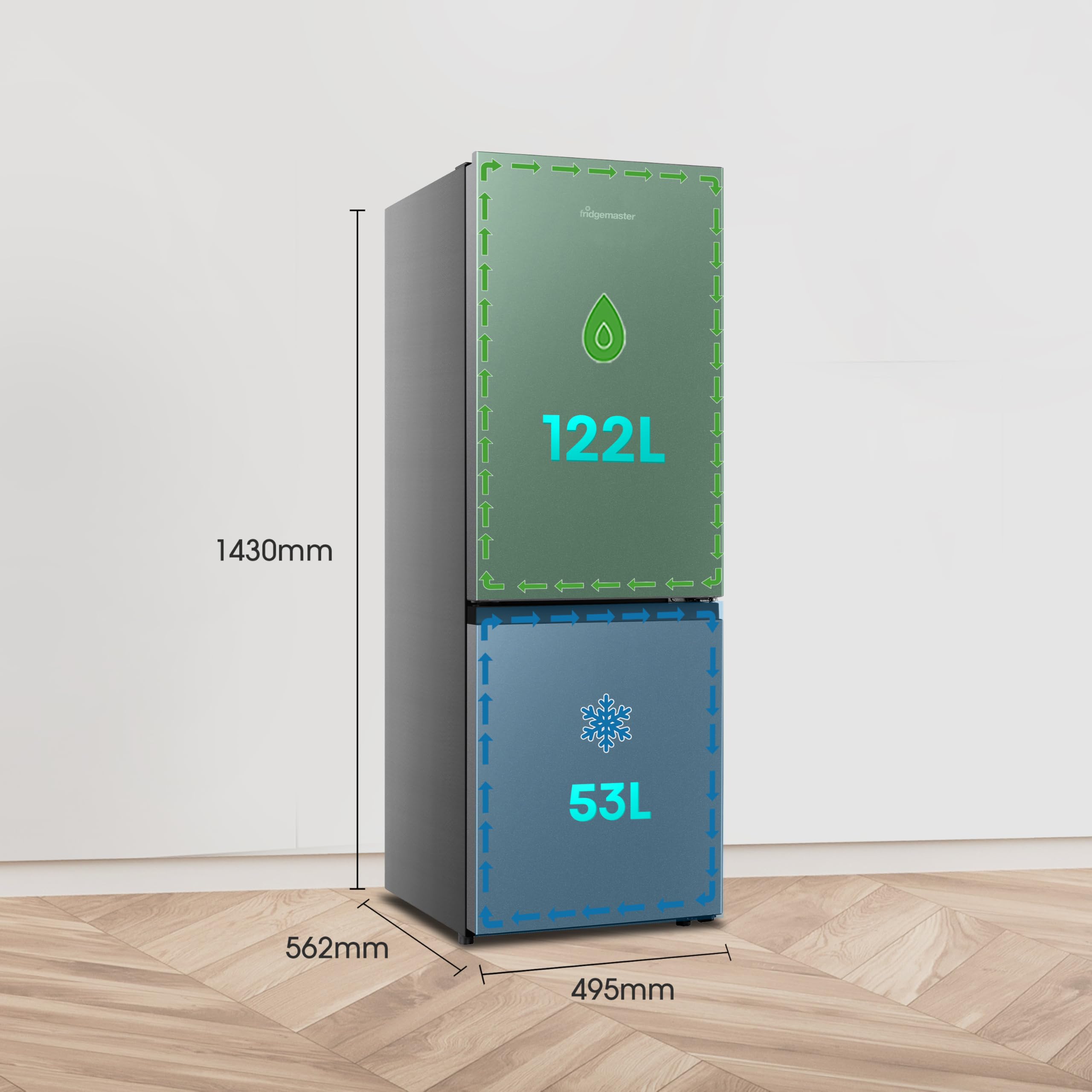 MC50165EB 50cm Freestanding 60/40 Fridge Freezer - 175-litre capacity with Crisper box - Reversible Door - LED Lighting- 4 Star Freezer Rating - Black - E Rated