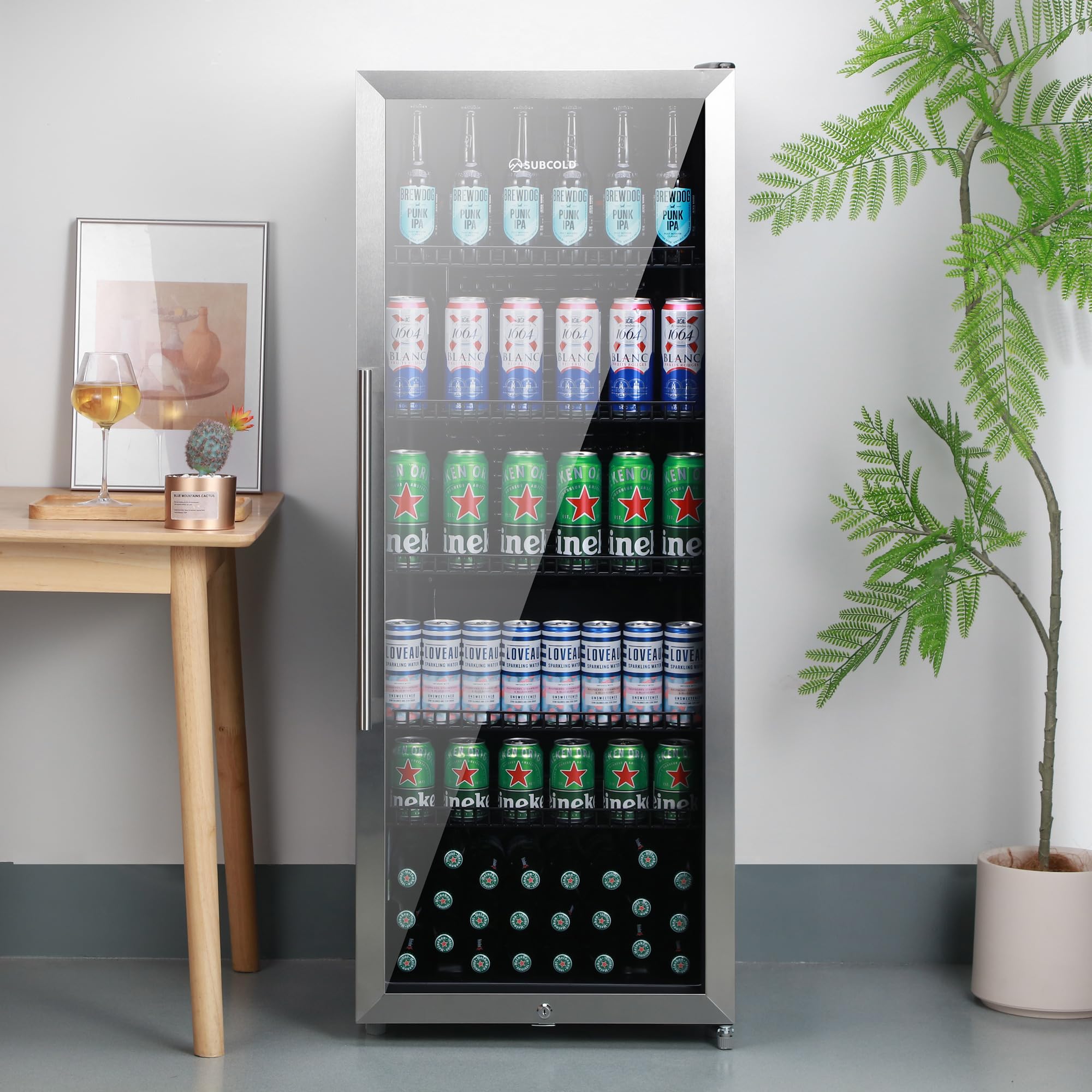MAXI250LED Upright Drinks Fridge with Stainless Steel Glass Door | 237L Can Cooler | Lockable Fridge Ideal for Home Bars, Kitchens, and Entertaining Spaces (Stainless Steel)