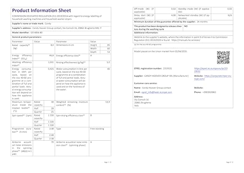 CANDY Quick Pro Washing Machine, 8kg Wash 1400 RPM, A-20 Energy Class, 16 Programmes, Pro Active Wash, BuiltTo Last, White-White, 50x60x85 cm - GD 48S6-80