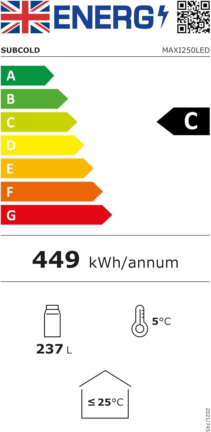 MAXI250LED Upright Drinks Fridge with Stainless Steel Glass Door | 237L Can Cooler | Lockable Fridge Ideal for Home Bars, Kitchens, and Entertaining Spaces (Stainless Steel)