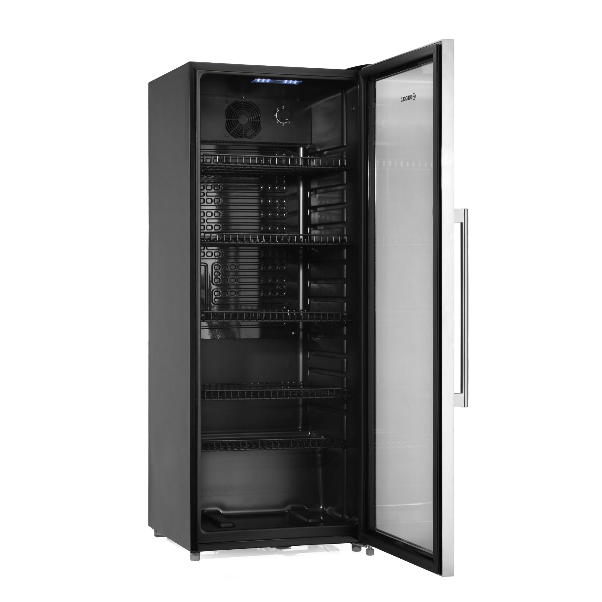 MAXI250LED Upright Drinks Fridge with Stainless Steel Glass Door | 237L Can Cooler | Lockable Fridge Ideal for Home Bars, Kitchens, and Entertaining Spaces (Stainless Steel)