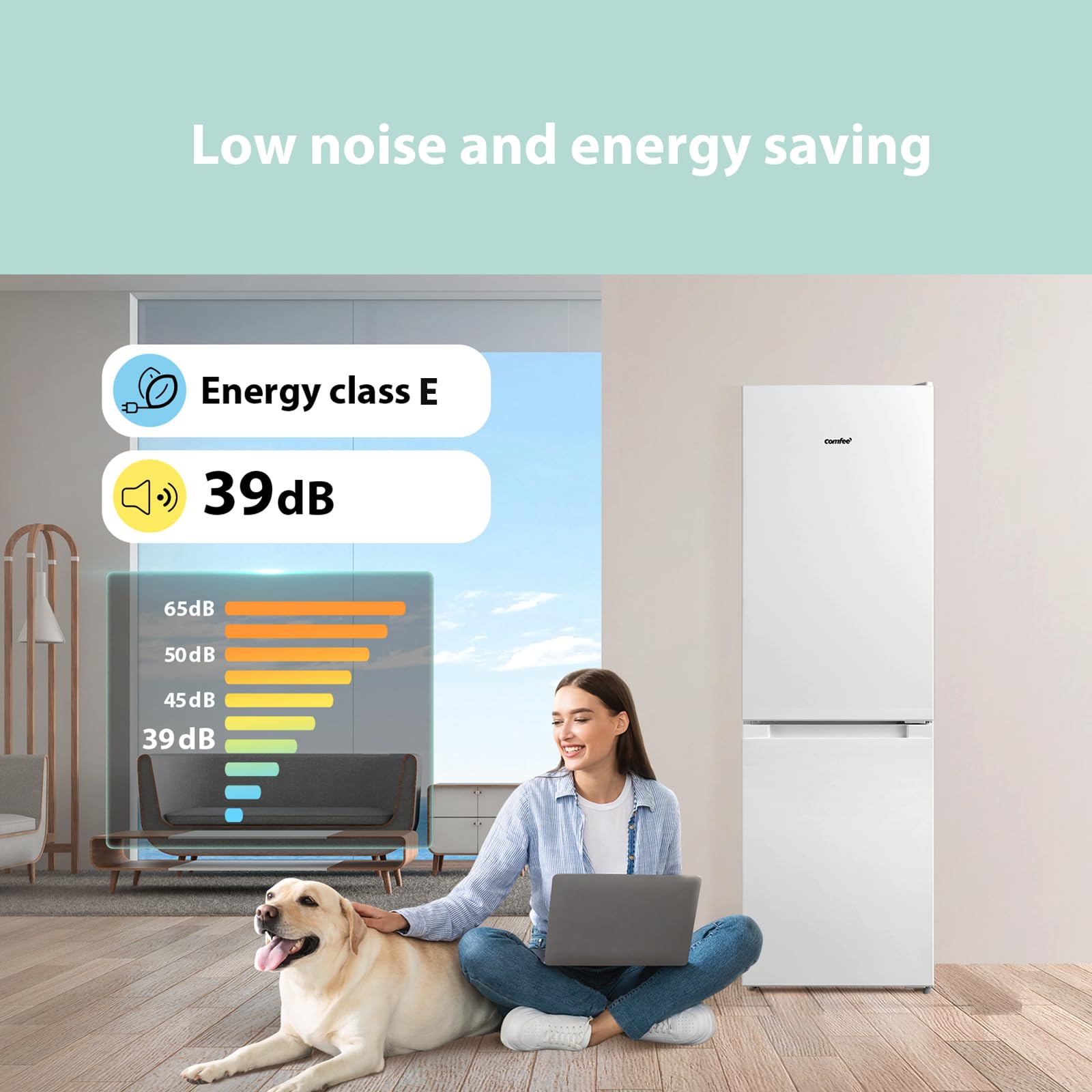 Freestanding Fridge Freezer 174 Litre RCB169WH2(E) Low Frost Fridge with Reversible Door Hinge - Energy Saving LED lights & Adjustable thermostat – Low Noise- White