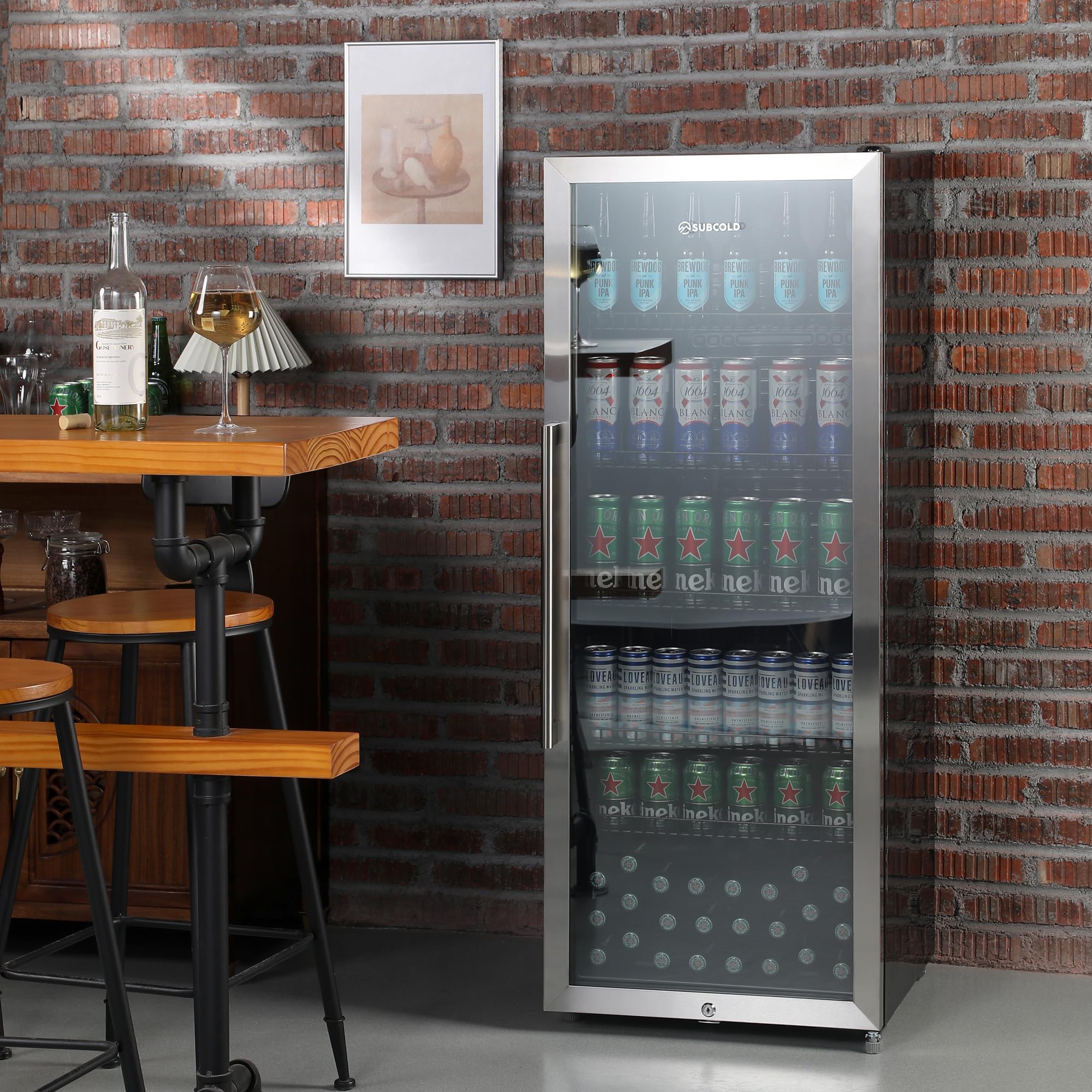 MAXI250LED Upright Drinks Fridge with Stainless Steel Glass Door | 237L Can Cooler | Lockable Fridge Ideal for Home Bars, Kitchens, and Entertaining Spaces (Stainless Steel)
