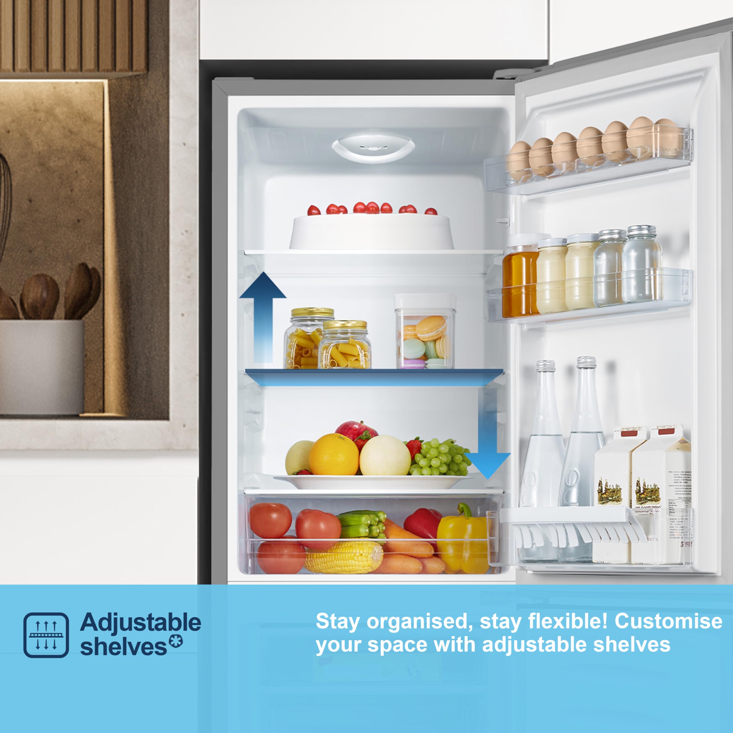 MC50165EB 50cm Freestanding 60/40 Fridge Freezer - 175-litre capacity with Crisper box - Reversible Door - LED Lighting- 4 Star Freezer Rating - Black - E Rated